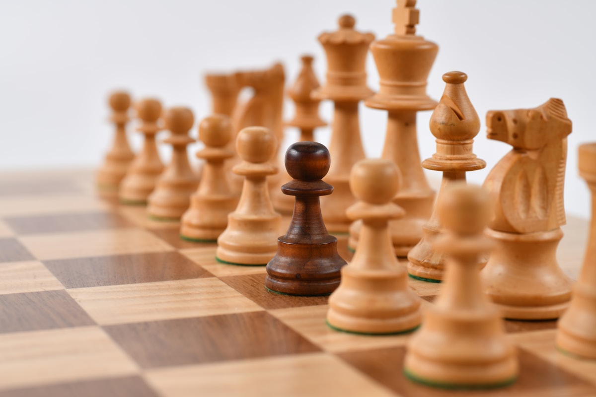 Think Fanny brain teaser scene with selective focus chess pieces